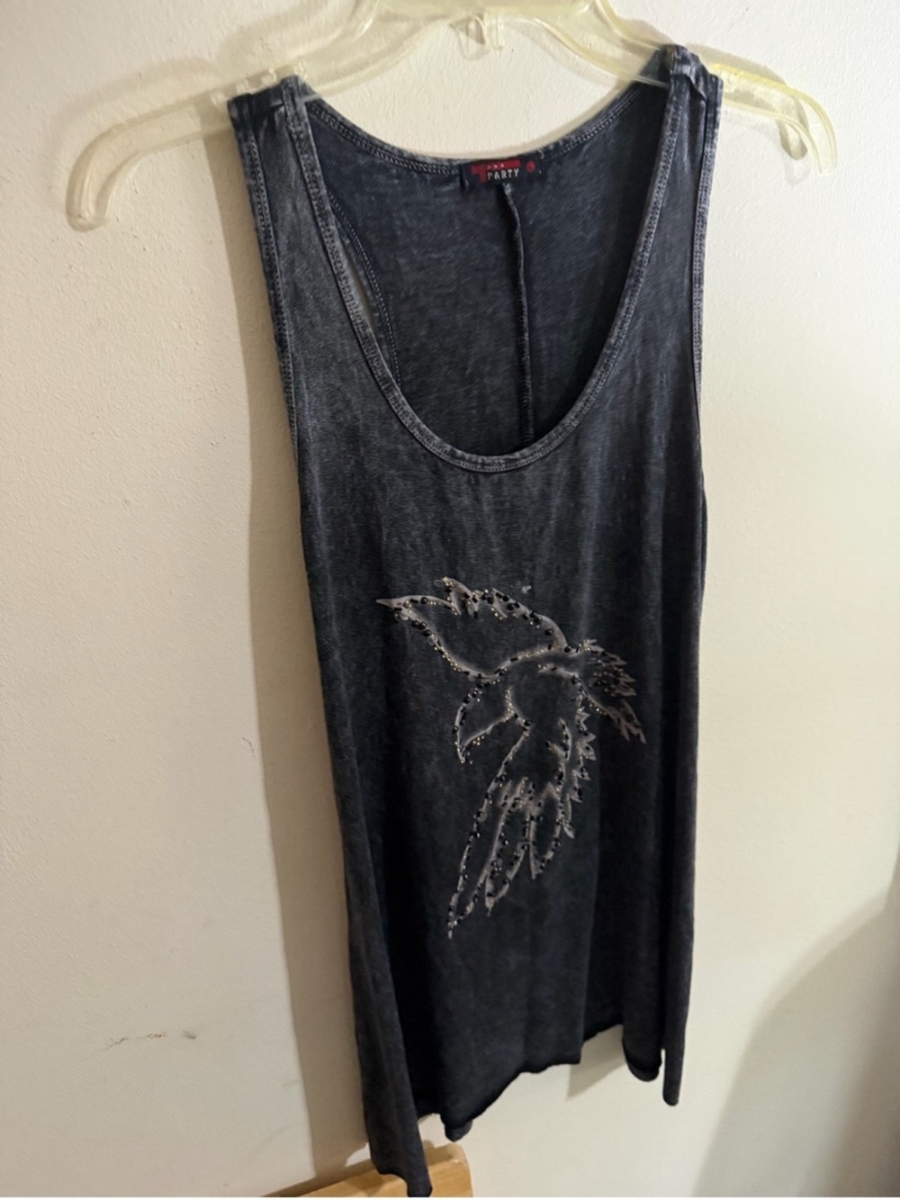 Tparty Size Large Black Washed Tank Top with Subtle Acid Effect
Embellished